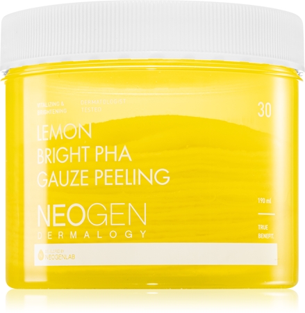 Neogen Dermalogy Clean Beauty Gauze Peeling Lemon Bright PHA esfoliante em disco de algodão para iluminar e alisar pele