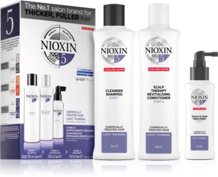 Nioxin System 5 Color Safe Chemically Treated Hair Light Thinning Set (For  Moderate To Severe Thinning Of Normal, Natural And Chemically Treated Hair)  Unisex 
