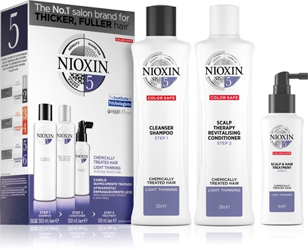 Nioxin System 5 Color Safe Chemically Treated Hair Light Thinning set for moderate to severe thinning of normal, natural and chemically treated hair unisex