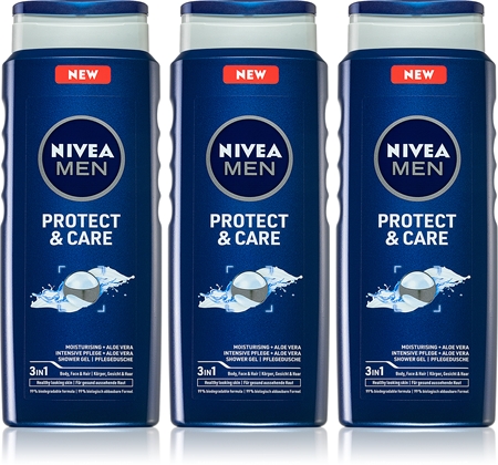 NIVEA MEN Protect & Care душ-гел за мъже изгодна опаковка 3 x 500 ml