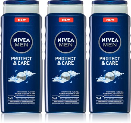 Nivea Men Protect & Care гель для душа для чоловіків 3 x 500 ml (вигідна упаковка)