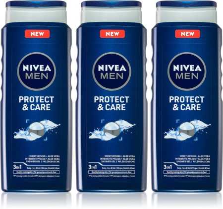Nivea Men Protect & Care gel de ducha para hombre 3 x 500 ml (formato ahorro)