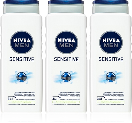 NIVEA MEN Sensitive sprchový gél pre mužov výhodné balenie 3 x 500 ml