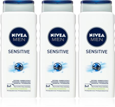 Nivea Men Sensitive гель для душа для мужчин 3 x 500 ml (выгодная упаковка)