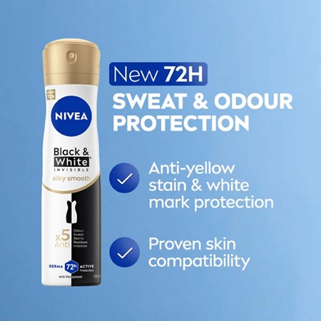 NIVEA Invisible Black & White Silky Smooth antiperspirant ve spreji bez alkoholu