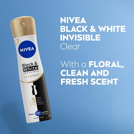NIVEA Invisible Black & White Silky Smooth antiperspirant ve spreji bez alkoholu