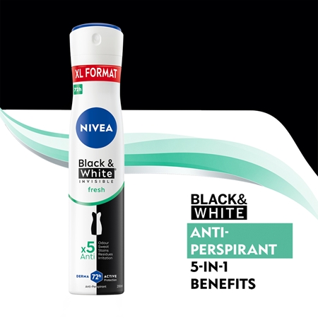NIVEA Black & White Invisible Fresh + Antibacterial antiperspiranttisuihke naisille