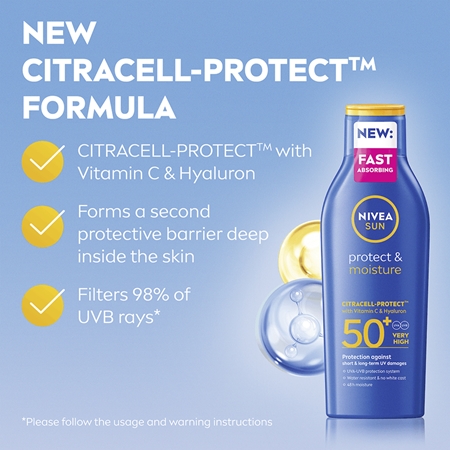 NIVEA SUN Protect & Moisture hidratáló napozótej SPF 50+