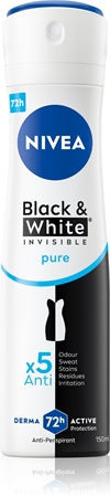 NIVEA Invisible Black & White Pure deodorante antitraspirante contro macchie bianche e gialle