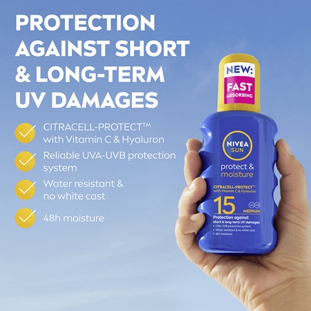 NIVEA SUN Protect & Moisture sprej na opalování SPF 15