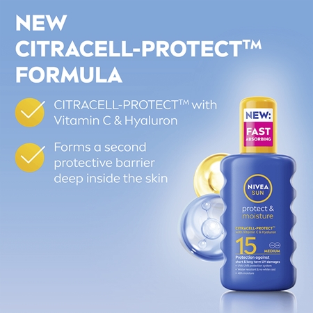 NIVEA SUN Protect & Moisture sprej na opalování SPF 15