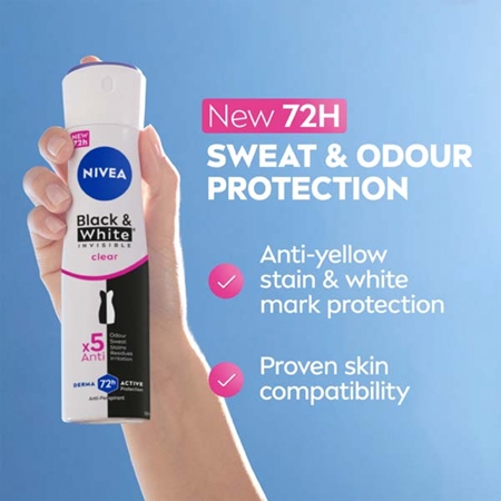 NIVEA Invisible Black & White Clear izzadásgátló spray -ben