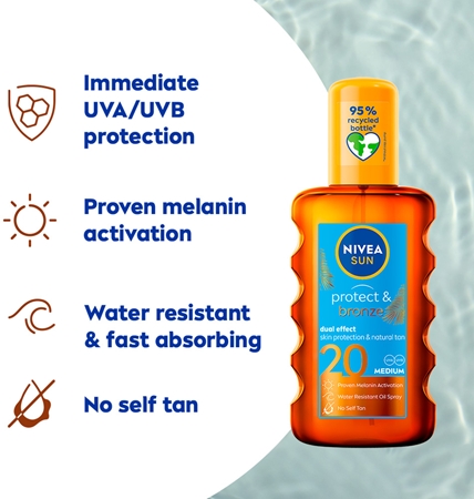 NIVEA SUN Protect & Bronze olej na opalování podporující zhnědnutí SPF 20