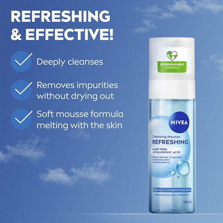 NIVEA Refreshing schiuma detergente viso per pelli normali e miste
