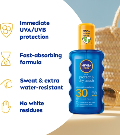 NIVEA SUN Protect & Dry Touch láthatatlan napozó spray SPF 30