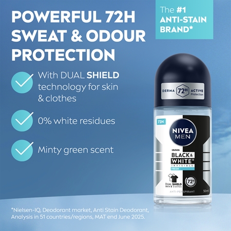 NIVEA MEN Invisible Black & White Fresh roll-on antiperspirant for men
