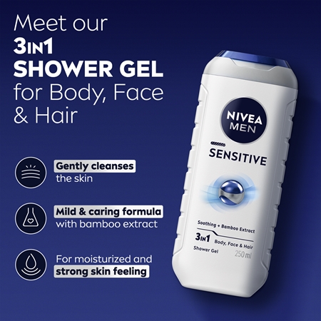 NIVEA MEN Sensitive gel za tuširanje za muškarce ekonomično pakiranje 3 x 500 ml