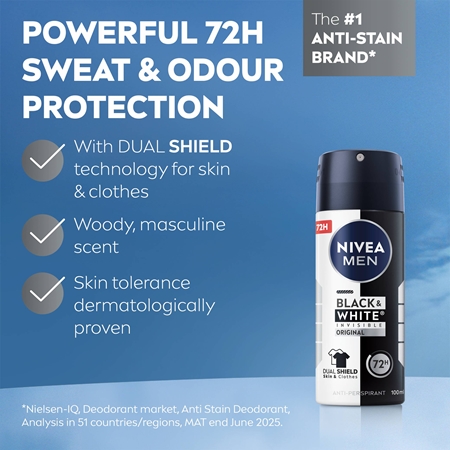 NIVEA MEN Invisible Black & White spray anti-transpirant pour homme