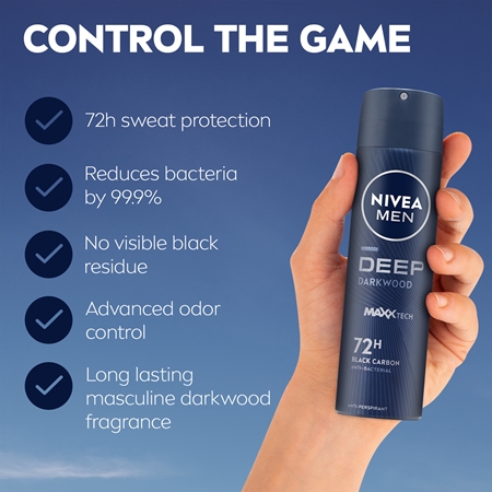 NIVEA MEN Deep Black Carbon Darkwood αντιιδρωτικό σε σπρέι επωφελής συσκευασία για άντρες 3 x 150 ml