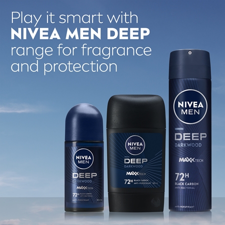 NIVEA MEN Deep Black Carbon Darkwood αντιιδρωτικό σε σπρέι επωφελής συσκευασία για άντρες 3 x 150 ml