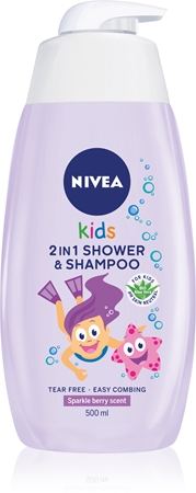 NIVEA Kids Sparkle Berry jemný sprchový gél a šampón pre deti 3v1
