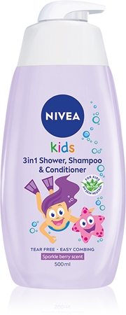 NIVEA Kids Sparkle Berry Delicate Shower Gel and Shampoo for Children 3-in-1