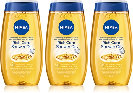 NIVEA Natural Caring sprchový olej pro suchou pokožku 3 x 200 ml