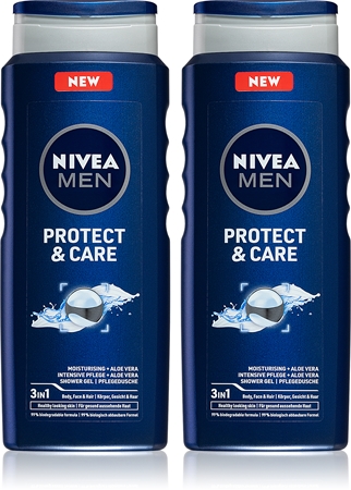 NIVEA MEN Protect & Care sprchový gel na obličej, tělo a vlasy výhodné balení 2 x 500 ml