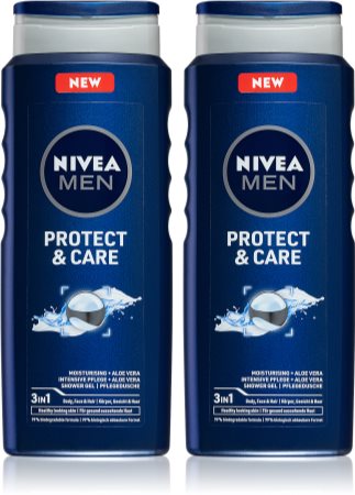 Nivea Men Protect & Care Dusch-gel för ansikte, kropp och hår 2 x 500 ml (Ekonomiförpackning)