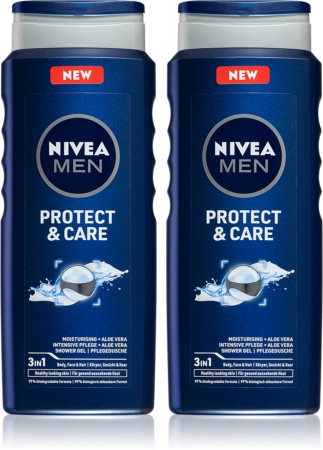Nivea Men Protect & Care gel de ducha para rostro, cuerpo y cabello 2 x 500 ml (formato ahorro)