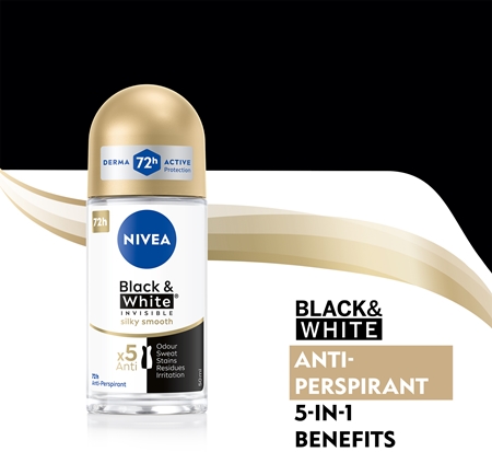 NIVEA Invisible Black & White Silky Smooth deodorant roll-on antiperspirant pentru femei