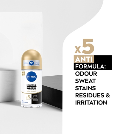 NIVEA Invisible Black & White Silky Smooth deodorant roll-on antiperspirant pentru femei