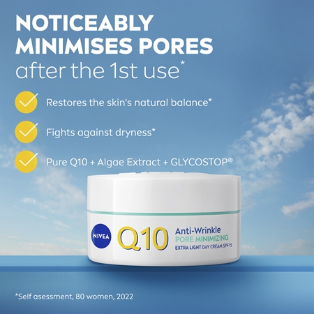 NIVEA Q10 Anti-Wrinkle lengvos tekstūros dieninis kremas nuo raukšlių
