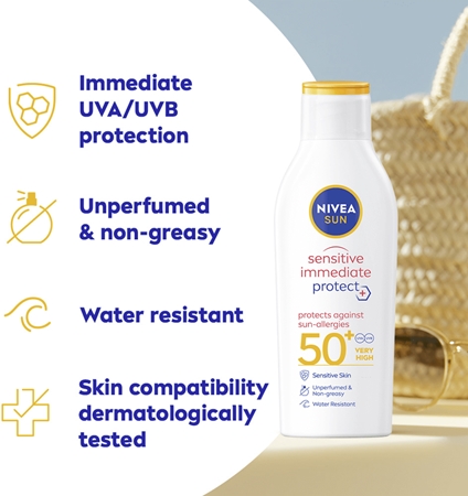 NIVEA SUN Sensitive Immediate latte abbronzante per pelli sensibili SPF 50+