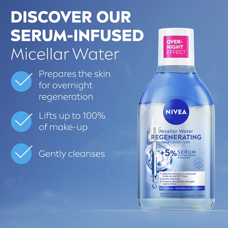 NIVEA Micellar Regenerating puhdistava misellivesi elvyttävä vaikutus
