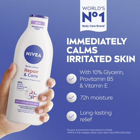 NIVEA Repair & Care Sensitive lait corporel apaisant pour peaux sèches et sensibles