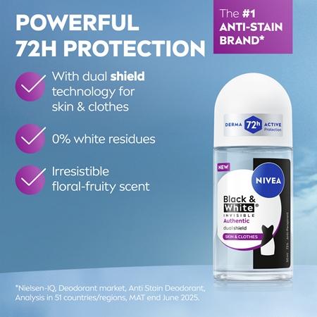 NIVEA Black & White Authentic antiperspirant roll-on