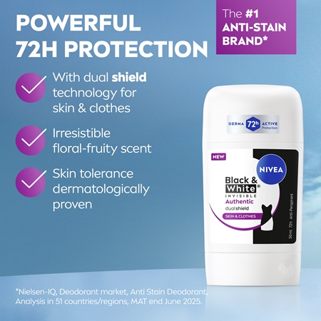 NIVEA Black & White Authentic izzadásgátló stift 72 óra