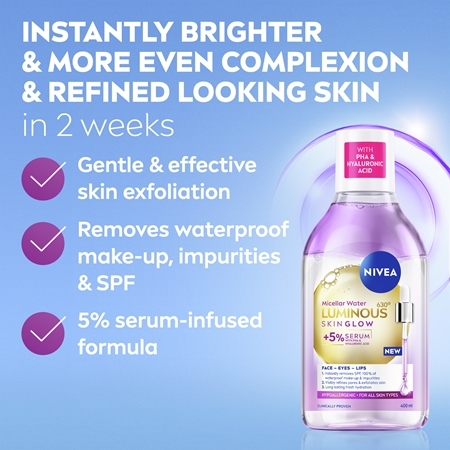 NIVEA Luminous Skin Glow Cleansing Micellar Water with a brightening effect