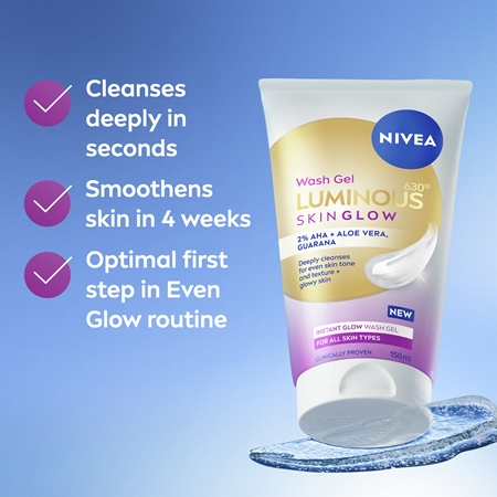 NIVEA Luminous Skin Glow Gel Facial Cleanser with a brightening effect