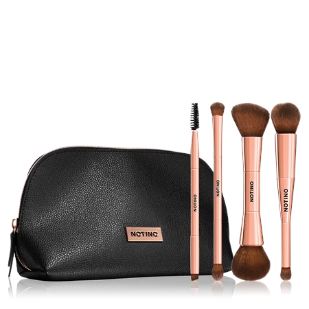 Notino Luxe Collection Double sided brush set with cosmetic bag brush set with a pouch