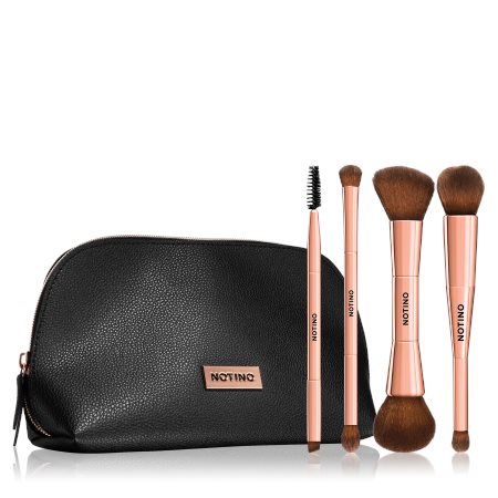 Notino Luxe Collection Double sided brush set with cosmetic bag Σετ βουρτσών με τσαντάκι