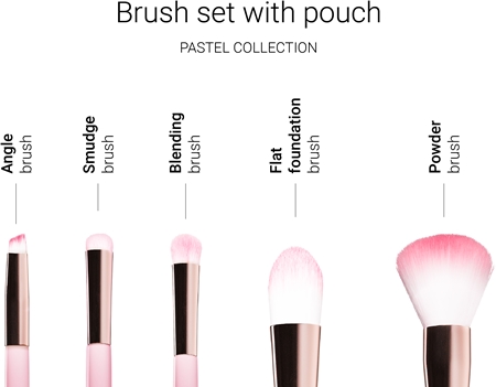 Notino Pastel Collection Brush set with pouch potovalni set čopičev s torbico
