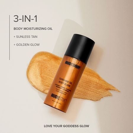 Nudestix Nudebody Sunshine Oil Body Elixir kosteuttava vartaloöljy antaa kevyesti päivettyneen vaikutelman