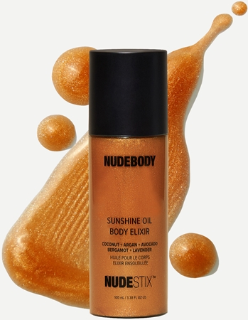 Nudestix Nudebody Sunshine Oil Body Elixir kosteuttava vartaloöljy antaa kevyesti päivettyneen vaikutelman