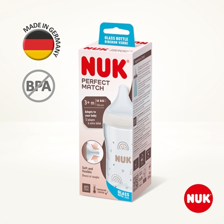 NUK Perfect Match nappflaska i glas med temperaturkontroll