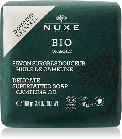 Nuxe Bio Organic Delicate Superfatted Soap Camelina Oil extra jemné výživné mýdlo na tělo a obličej