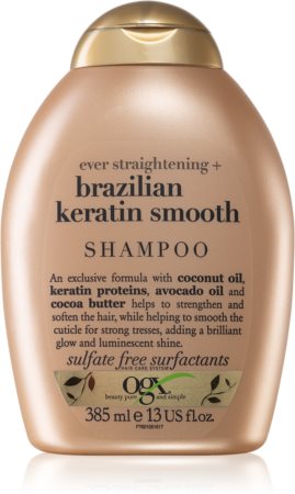 OGX Brazilian Keratin Smooth glättendes Shampoo für glänzendes und geschmeidiges Haar