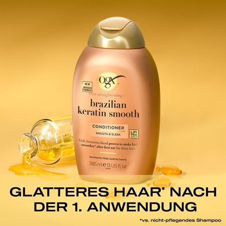 OGX Brazilian Keratin Smooth glättendes Shampoo für glänzendes und geschmeidiges Haar