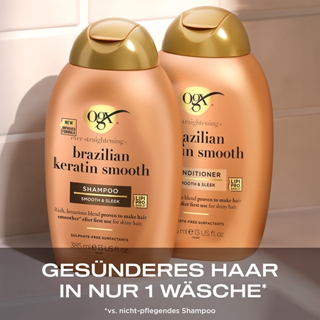 OGX Brazilian Keratin Smooth glättender Conditioner für glänzendes und geschmeidiges Haar